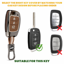 Load image into Gallery viewer, Car Key Cover Compatible with Hyundaii Creta, Venue, Tucson, Alcazar, i20, Grand i10 Nios, Aura, Xcent, Exter, 3-Button Flip Key, Silicone, with Keyring (Chrome Metal Coffee Silicone)