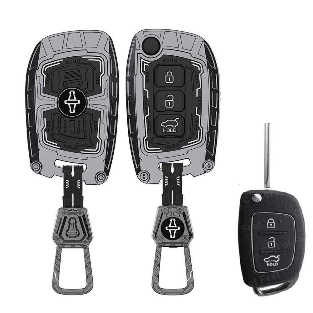 Iron Core Series Car Key Cover Compatible with Hyundai i20, Creta, Venue, Tucson, Alcazar, Grand I10, Aura, Xcent, Exter, 3 Button Flip Key, Zinc Alloy, Luminous
