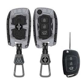 Iron Core Series Car Key Cover Compatible with Hyundai i20, Creta, Venue, Tucson, Alcazar, Grand I10, Aura, Xcent, Exter, 3 Button Flip Key, Zinc Alloy, Luminous