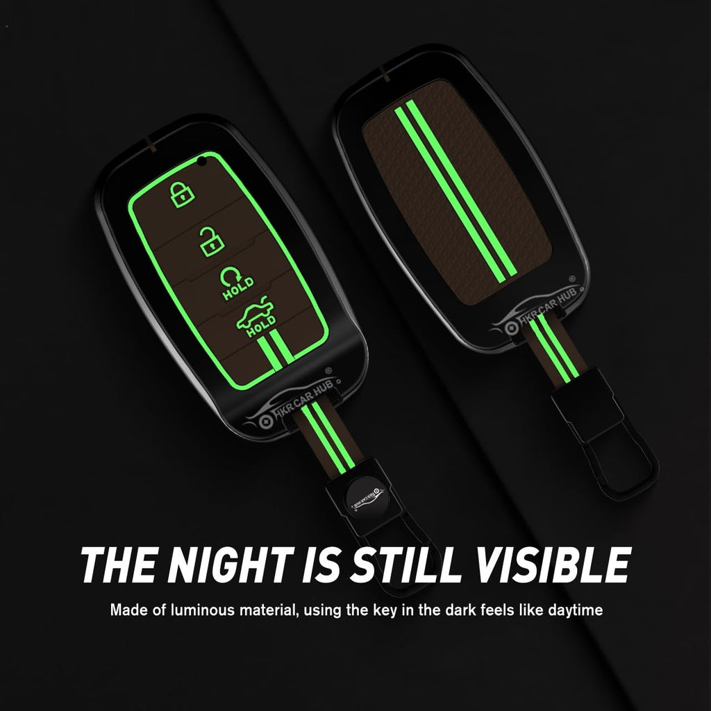 Metal Car Key Cover for Kia Seltos, Sonet, Carens 4 Button Smart Key | Zinc Alloy + Coffee Silicone Case | Full Protection, Shockproof, Stylish Key Protector with Keychain