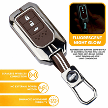 Load image into Gallery viewer, Premium Metal Silicone Car Key Cover for Honda BRV, WRV, CRV, Jazz, City 3 Button Smart Key | Glow in Dark Waterproof Shockproof Key Case with Keychain (Black Chrome Coffee Brown)