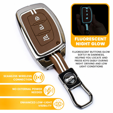 Load image into Gallery viewer, Black Chrome Metal Silicone Key Cover – Glow-in-the-Dark, Waterproof, Shockproof Key Fob Protector for Hyundaii i20 Creta Venue Tucson Alcazar Verna Xcent Aura Elantra 3 Button Smart Key