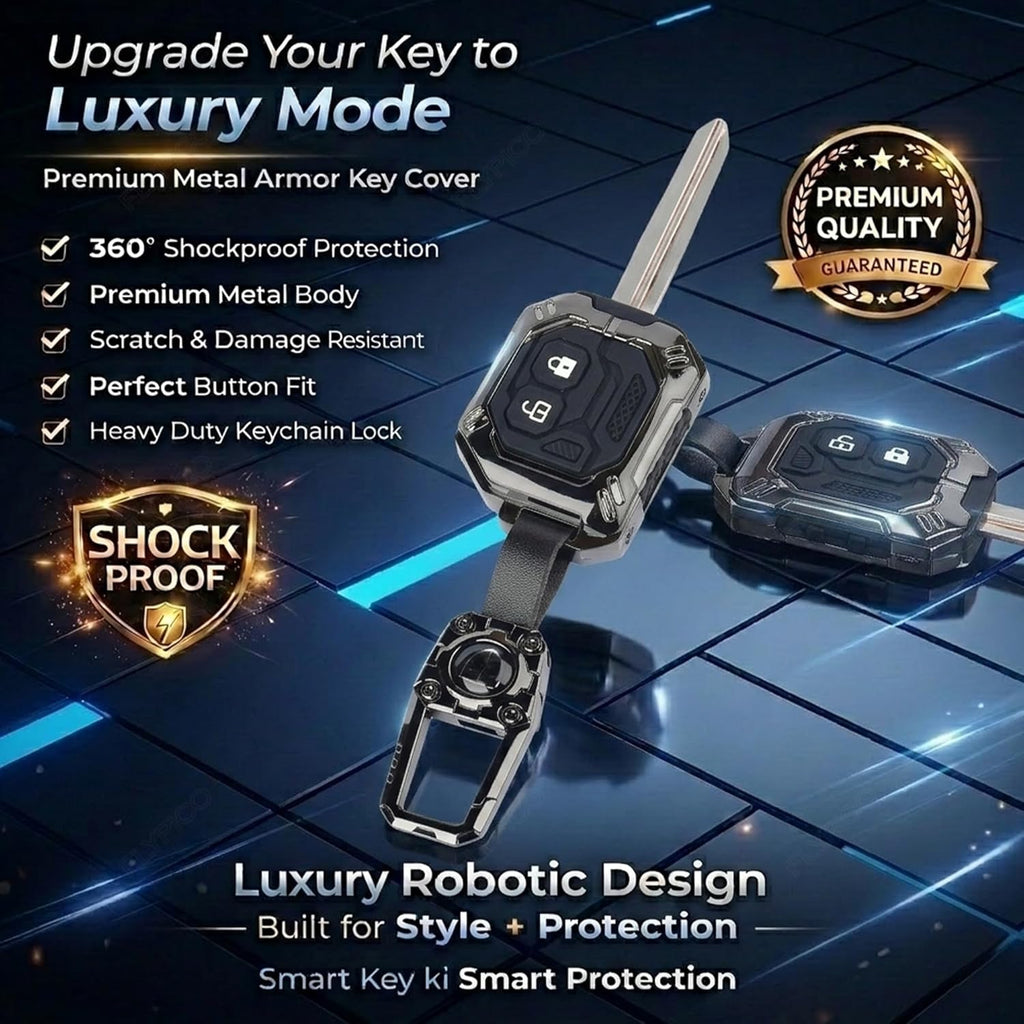 Luxury Waterproof Transformer Metal Car Key Cover with Keychain & Full Protection 2 Button for Suzuki Swift, Dzire, WagonR, Brezza, Fronx, XL6, Ignis, Ertiga, Baleno, Celerio, Alto