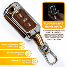 Load image into Gallery viewer, Premium Black Chrome Metal Silicone Key Cover – Glow-in-The-Dark, Waterproof, Key Fob Protector for Mahindra Scorpio Marazzo Xuv 300 Xuv 700 Xuv 400 Ev Bolero Thar Tuv 3 Button Flip Key