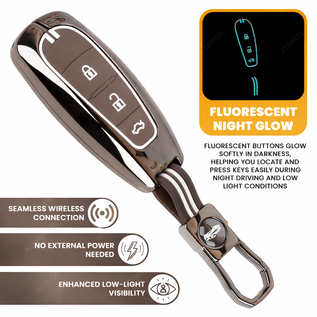 Metal Key Cover Compatible with Baleno, Breeza, S Cross, Ciaz, Swift 3 Button Smart Key (Metal Brown Silicone)