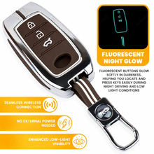 Load image into Gallery viewer, Luxury Black Chrome Key Cover Compatible for Toyota Fortuner, Legender, Hycross, Invicto | 3 Button Smart Key Protector with Keychain