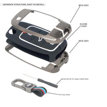 Load image into Gallery viewer, Metal Silicon Key Cover Compatible with Polo Vento Jetta Ameo Passat and Skoda Rapid Laura Superb Octavia Fabia Yeti 3 Button Flip Key Feature Visible in Low-Light Conditions