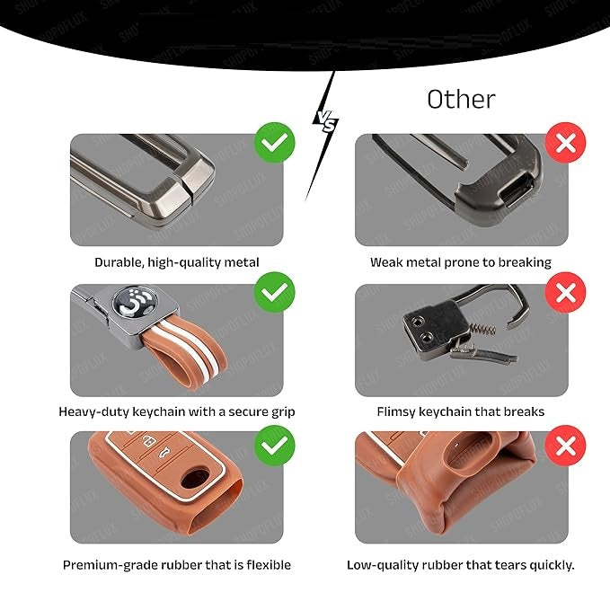 Metal Car Key Cover Compatible for MG Hector | Windsor EV 3 Button Smart Key (Metal Brown Silicone)