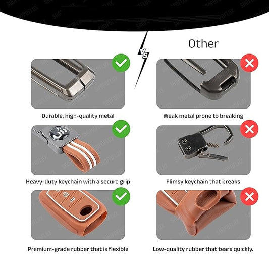 Metal Car Key Cover Compatible for MG Hector | Windsor EV 3 Button Smart Key (Metal Brown Silicone)