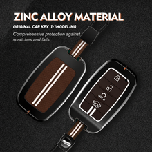 Load image into Gallery viewer, Metal Car Key Cover for Kia Seltos, Sonet, Carens 4 Button Smart Key | Zinc Alloy + Coffee Silicone Case | Full Protection, Shockproof, Stylish Key Protector with Keychain