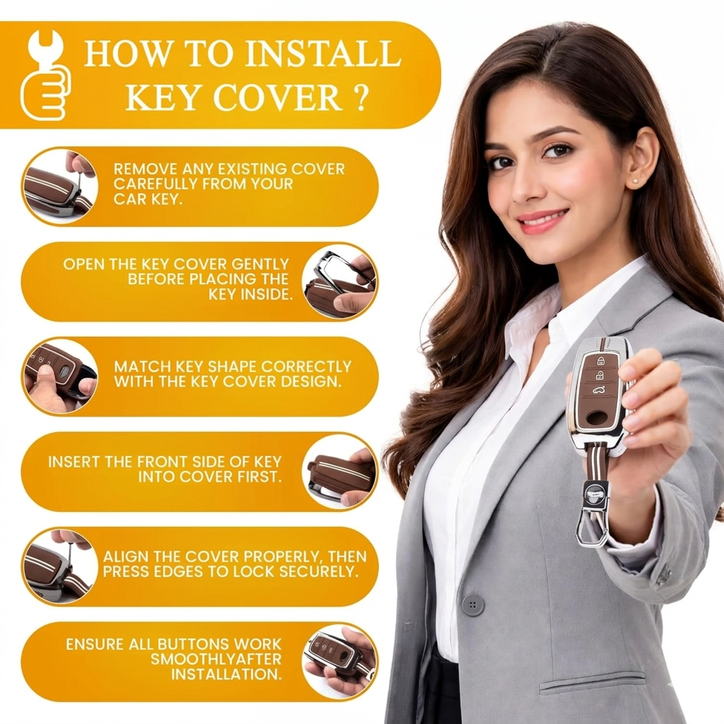 Luxury Black Chrome Key Cover Compatible for Toyota Fortuner, Legender, Hycross, Invicto | 3 Button Smart Key Protector with Keychain