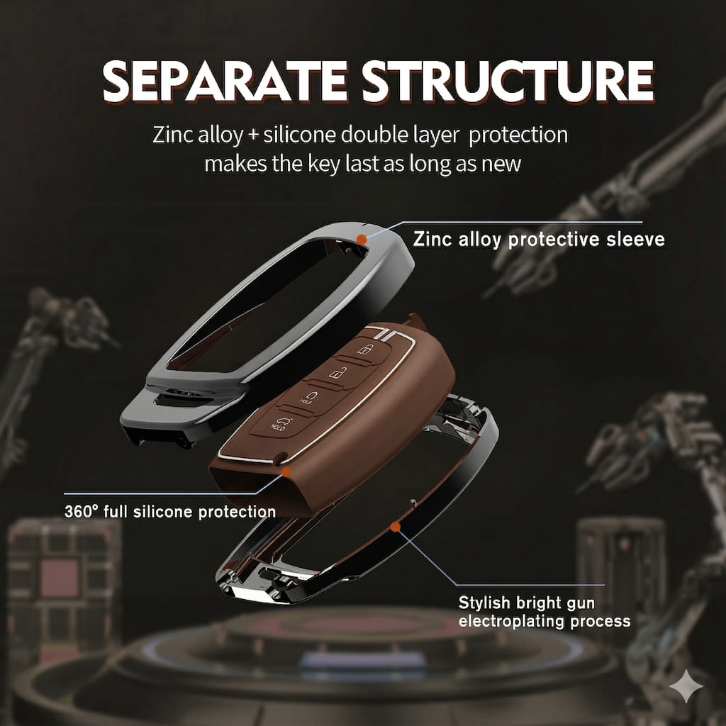 Metal Silicon Key Cover Compatible with Hyundai Creta i10 Grand i20 Elite i20 Active Xcent Verna 4s, Tucson Elantra Grand i10 Nios 3 Button Smart Key Special Feature Visible in Low-Light