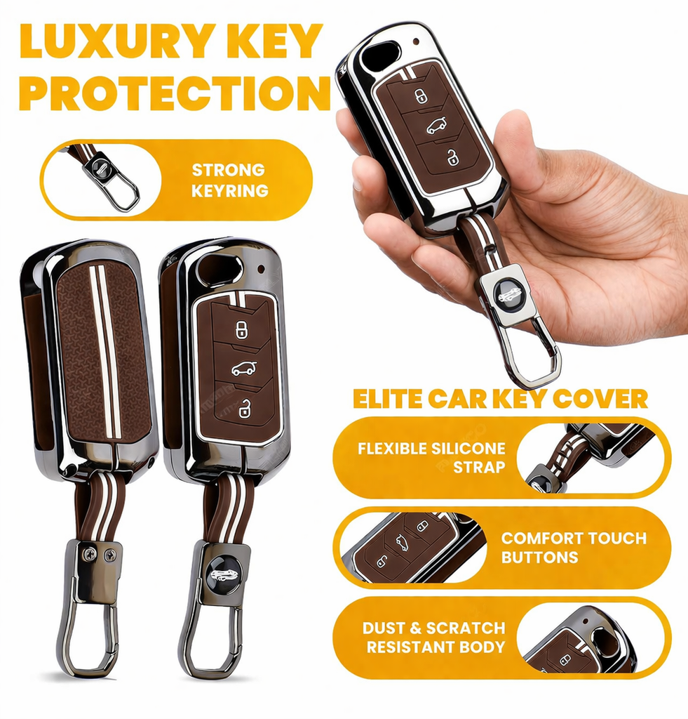 Premium Black Chrome Metal Silicone Key Cover – Glow-in-The-Dark, Waterproof, Key Fob Protector for Mahindra Scorpio Marazzo Xuv 300 Xuv 700 Xuv 400 Ev Bolero Thar Tuv 3 Button Flip Key