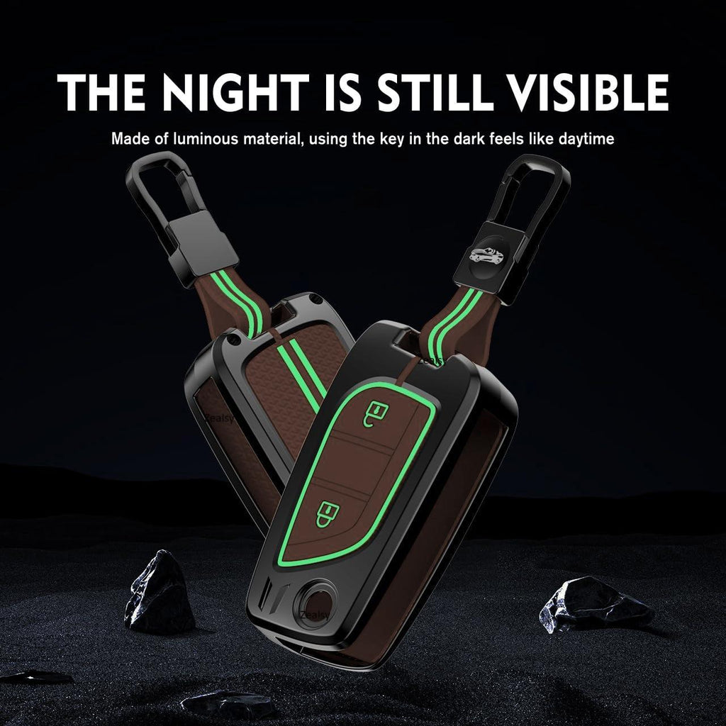 Luxury Metal Flip Key Cover Compatible for Toyota Innova Crysta, Corolla Altis | 2 Button Smart Key Protector Case