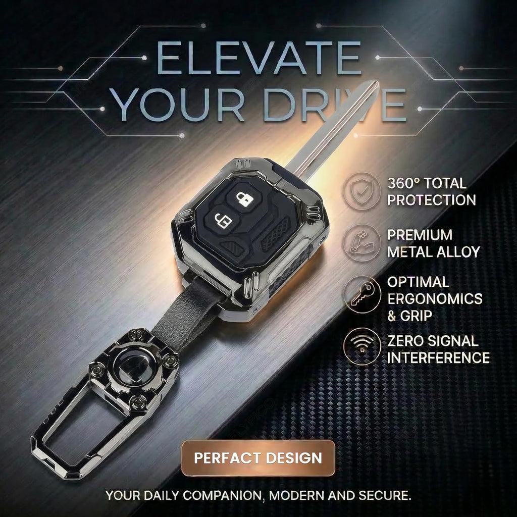 Luxury Waterproof Transformer Metal Car Key Cover with Keychain & Full Protection 2 Button for Suzuki Swift, Dzire, WagonR, Brezza, Fronx, XL6, Ignis, Ertiga, Baleno, Celerio, Alto