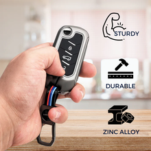 Load image into Gallery viewer, Metal Key Cover Compatible with Mahindra Scorpio N | 3XO | XUV 300 | Marazzo | XUV 700 | XUV 400 ev | Bolero | Thar Roxx 3 Button Flip Key