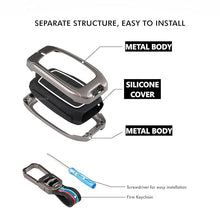Load image into Gallery viewer, Metal Car Key Cover Compatible for MG Hector | Windsor EV 3 Button Smart Key (Metal Black Silicone)