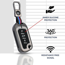 Load image into Gallery viewer, Metal Key Cover Compatible with Mahindra Scorpio N | 3XO | XUV 300 | Marazzo | XUV 700 | XUV 400 ev | Bolero | Thar Roxx 3 Button Flip Key
