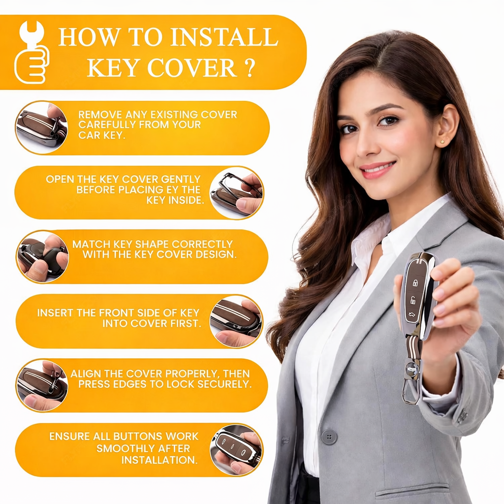 Metal Key Cover Compatible with Baleno, Breeza, S Cross, Ciaz, Swift 3 Button Smart Key (Metal Brown Silicone)