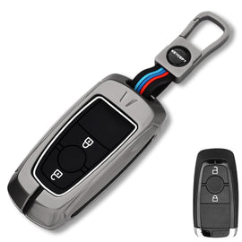 Metal Alloy Key Cover Compatible for Fo-rd Ecosport, Endeavour, Figo, Freestyle, Aspire 2 Button Smart Key with Keychain