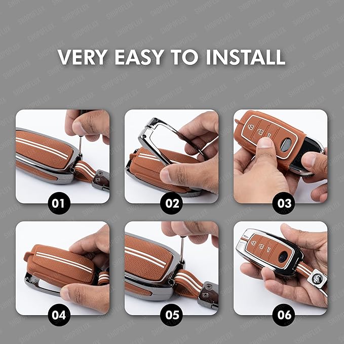 Metal Car Key Cover Compatible for MG Hector | Windsor EV 3 Button Smart Key (Metal Brown Silicone)