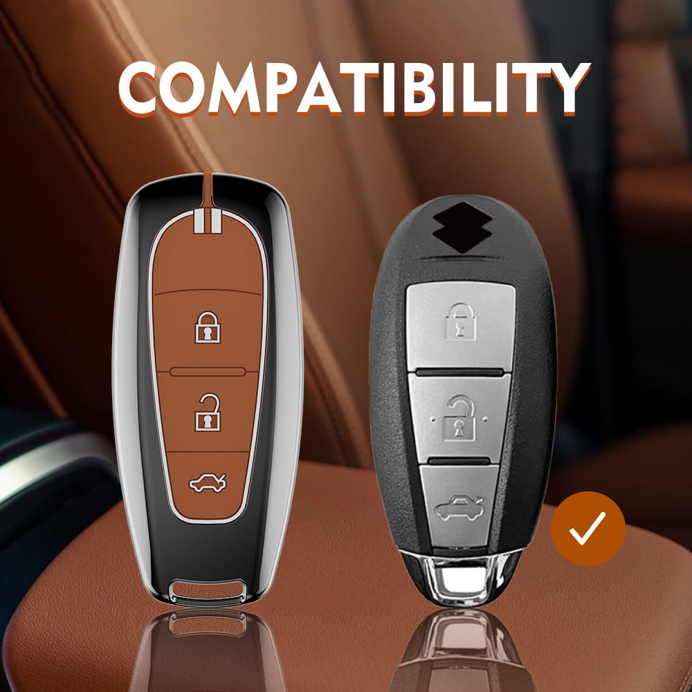 Premium Waterproof Metal Key Cover Compatible with Maruti Suzuki Baleno Ciaz Vitara Brezza S Cross Swift Ignis & Toyota Urban Cruiser 3 Button Smart Remote Key