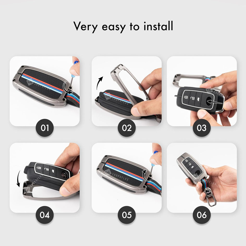 Metal Key Cover Compatible for Ford Figo, Aspire, Endeavour Flip Key 3 Button Flip Key with Keychain