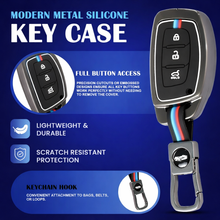 Load image into Gallery viewer, Metal Key Cover for Hyundai Grand i10 NIOS Asta | Venue | i20 | Aura | Exter | Creta | Elantra 3 Button Smart Key