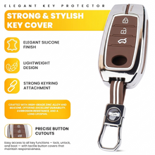 Load image into Gallery viewer, Luxury Black Chrome Key Cover Compatible for Toyota Fortuner, Legender, Hycross, Invicto | 3 Button Smart Key Protector with Keychain