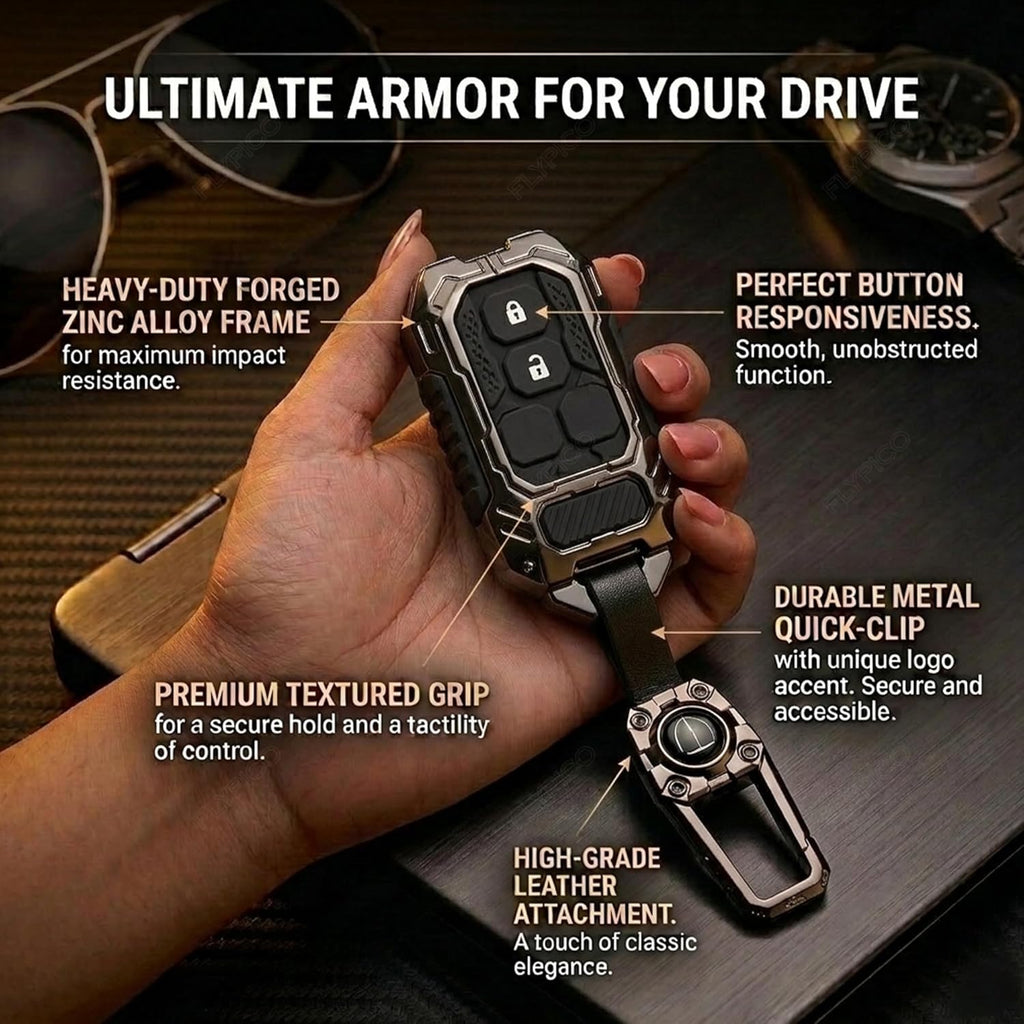 Metal Car Key Cover for Suzuki Grand Vitara Fronx Jimny Brezza Baleno 2 Button Smart Key | Waterproof Luxury Key Case with Keychain