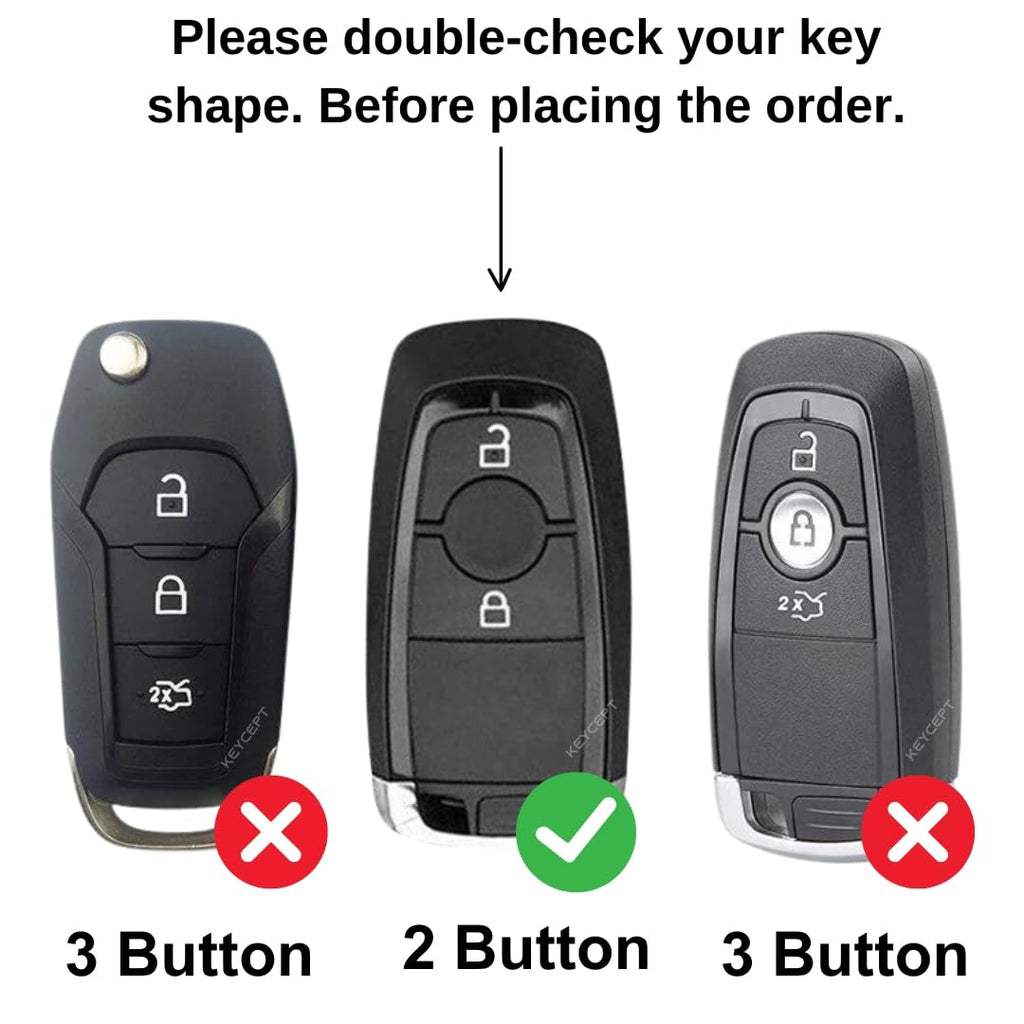 Metal Alloy Key Cover Compatible for Fo-rd Ecosport, Endeavour, Figo, Freestyle, Aspire 2 Button Smart Key with Keychain