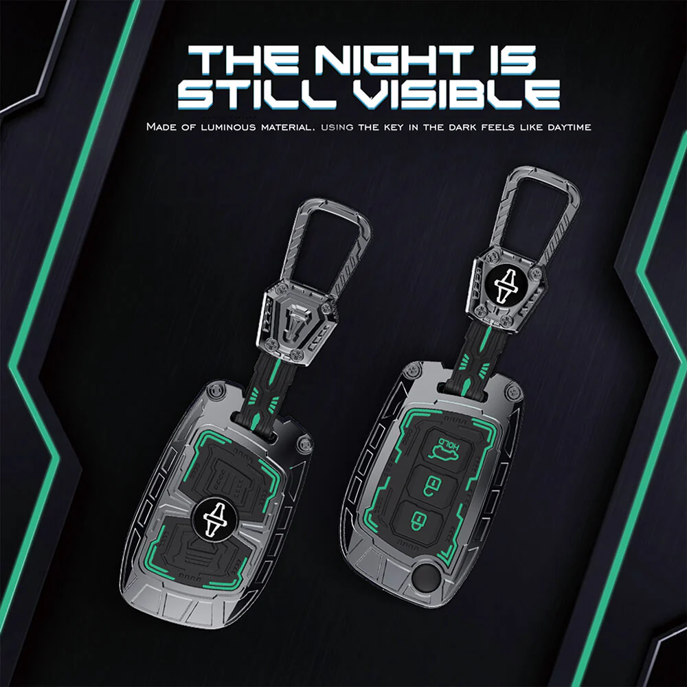 Iron Core Series Car Key Cover Compatible with Hyundai i20, Creta, Venue, Tucson, Alcazar, Grand I10, Aura, Xcent, Exter, 3 Button Flip Key, Zinc Alloy, Luminous