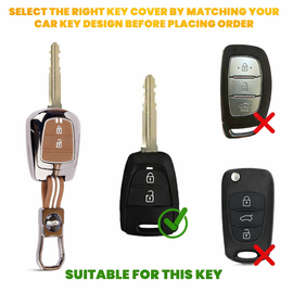 Luxury Zinc Alloy and Silicone Key Cover for Hyundaii Grand i10, Santro, Eon, 2-Button Key, Glow-in-the-Dark Protector (Black Metal & Coffee Silicone)