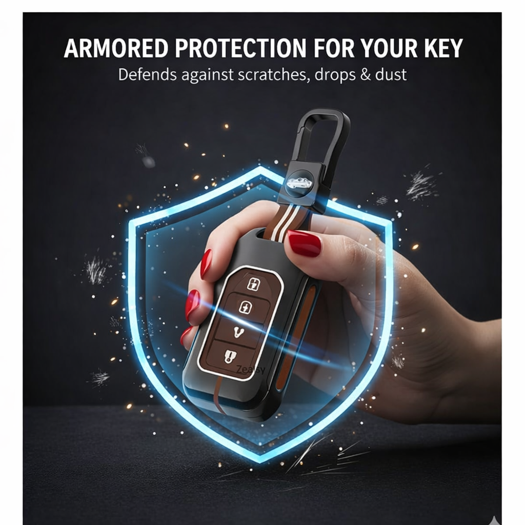 Metal Remote Key Cover with Keychain for Honda Elevate, BRV, WRV, CRV, Jazz, City, Amaze Stylish Full Protection 2-Button Smart Key | Glow-in-The-Dark Car Key Protector