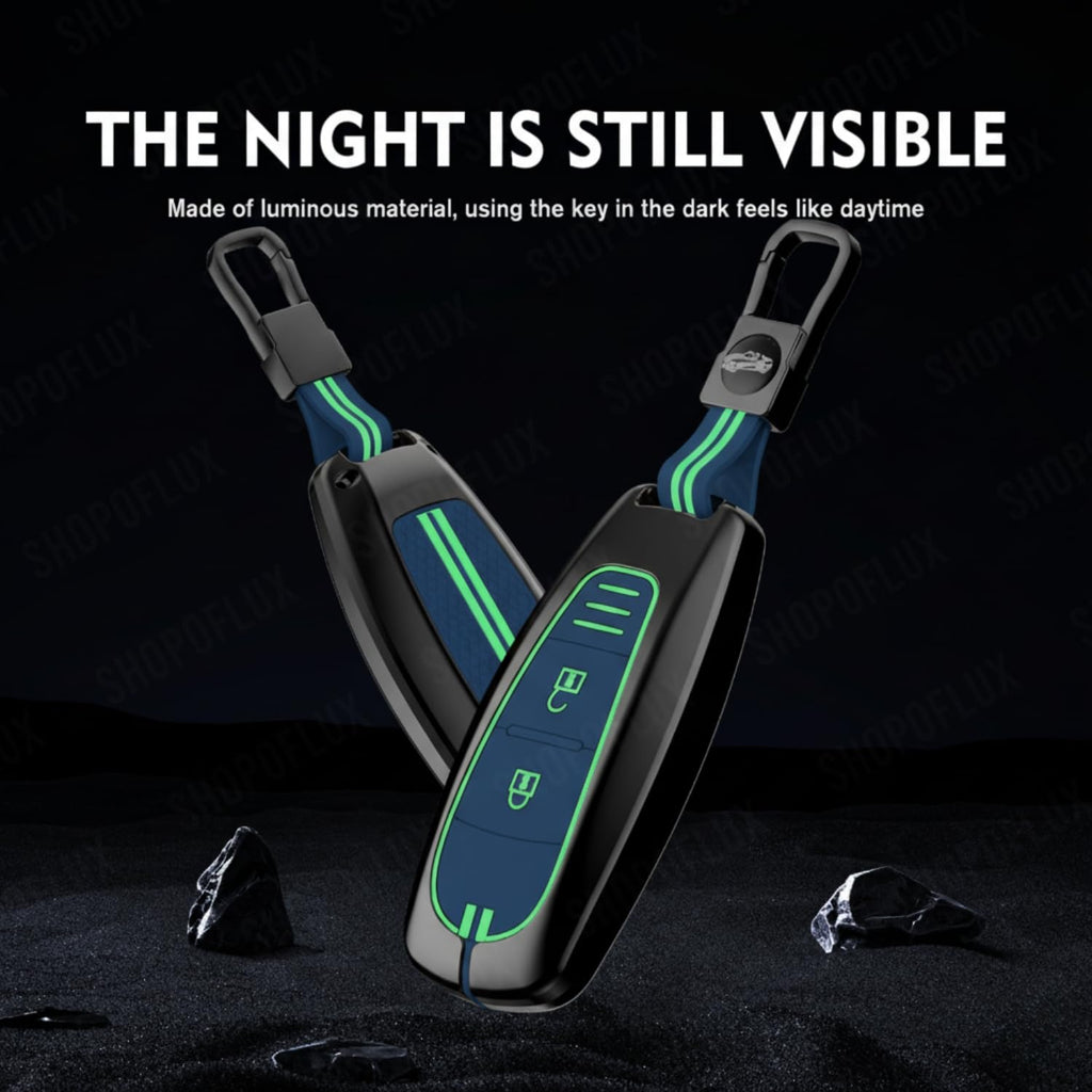 Metal Key Cover Compatible with Baleno | Breeza | S Cross | Ciaz | Swift 2 Button Smart Key (Metal Blue Silicone)