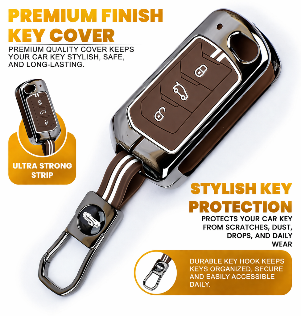 Premium Black Chrome Metal Silicone Key Cover – Glow-in-The-Dark, Waterproof, Key Fob Protector for Mahindra Scorpio Marazzo Xuv 300 Xuv 700 Xuv 400 Ev Bolero Thar Tuv 3 Button Flip Key