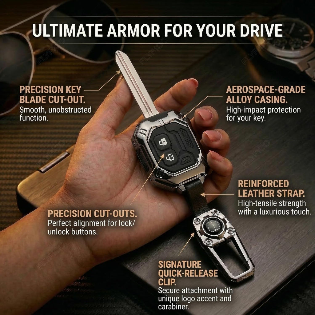 Luxury Waterproof Transformer Metal Car Key Cover with Keychain & Full Protection 2 Button for Suzuki Swift, Dzire, WagonR, Brezza, Fronx, XL6, Ignis, Ertiga, Baleno, Celerio, Alto