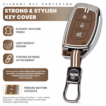 Load image into Gallery viewer, Black Chrome Metal Silicone Key Cover – Glow-in-the-Dark, Waterproof, Shockproof Key Fob Protector for Hyundaii i20 Creta Venue Tucson Alcazar Verna Xcent Aura Elantra 3 Button Smart Key