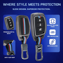 Load image into Gallery viewer, Metal Key Cover for Hyundai Grand i10 NIOS Asta | Venue | i20 | Aura | Exter | Creta | Elantra 3 Button Smart Key
