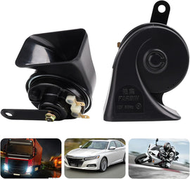 Auto Horn 12V Loud Dual Tone Car Horn 410Hz/510Hz Waterproof Electric Snail Horn Universal for All Cars & Bikes Black | Heavy Sound High Performance Vehicle Horn