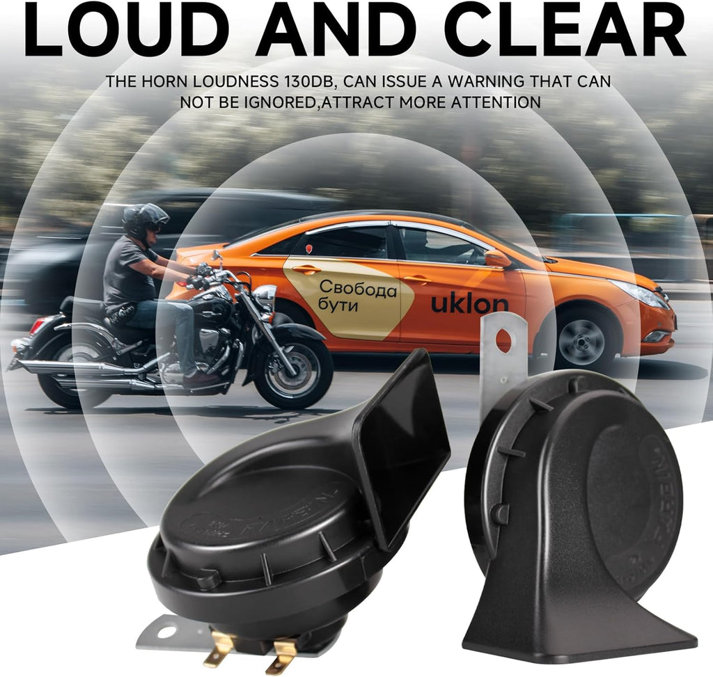 Auto Horn 12V Loud Dual Tone Car Horn 410Hz/510Hz Waterproof Electric Snail Horn Universal for All Cars & Bikes Black | Heavy Sound High Performance Vehicle Horn