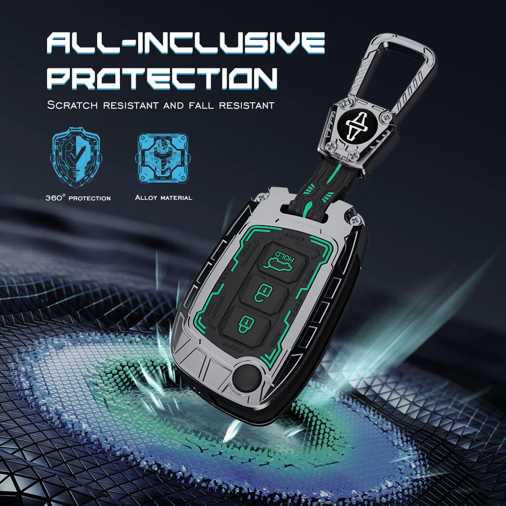 Iron Core Series Car Key Cover Compatible with Hyundai i20, Creta, Venue, Tucson, Alcazar, Grand I10, Aura, Xcent, Exter, 3 Button Flip Key, Zinc Alloy, Luminous