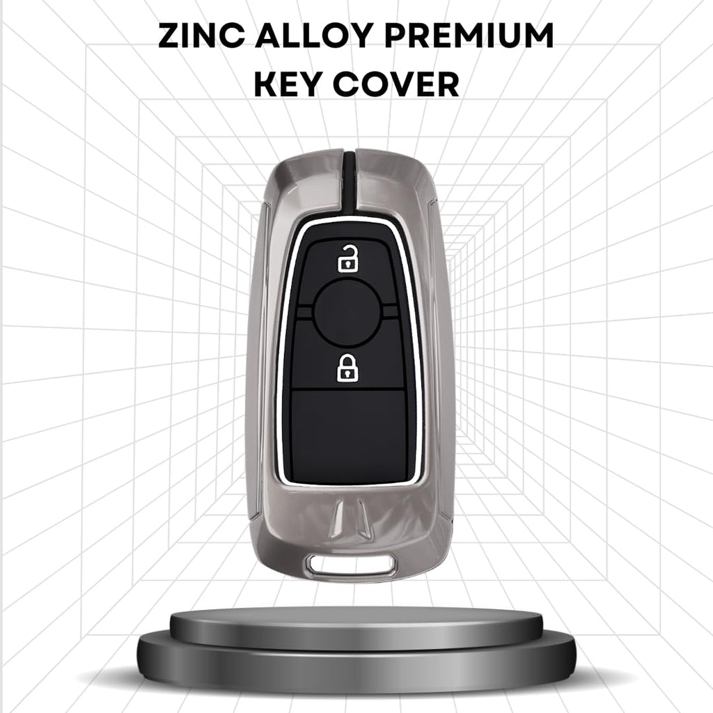 Metal Alloy Key Cover Compatible for Fo-rd Ecosport, Endeavour, Figo, Freestyle, Aspire 2 Button Smart Key with Keychain