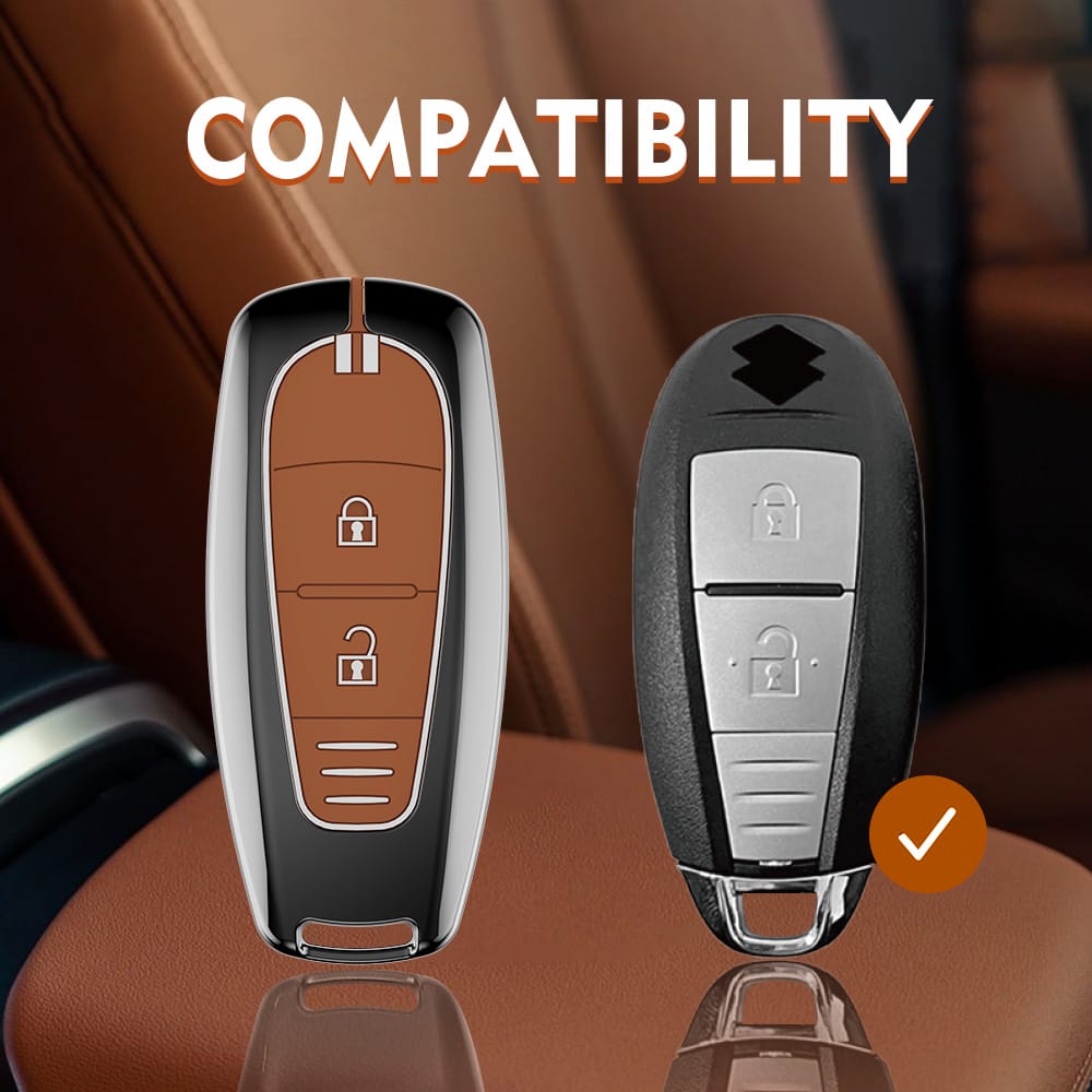 Premium Black Chrome Metal Silicone Key Cover Maruti Suzuki Ignis | S Cross | Baleno | Ciaz | Vitara Brezza | Swift 2 Button Key