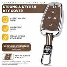 Load image into Gallery viewer, Luxury Car Key Cover for Tata Nexon, Tigor, Altroz, Punch, Safari | Metal &amp; Silicone Smart Key Protector 4 Button with Hook