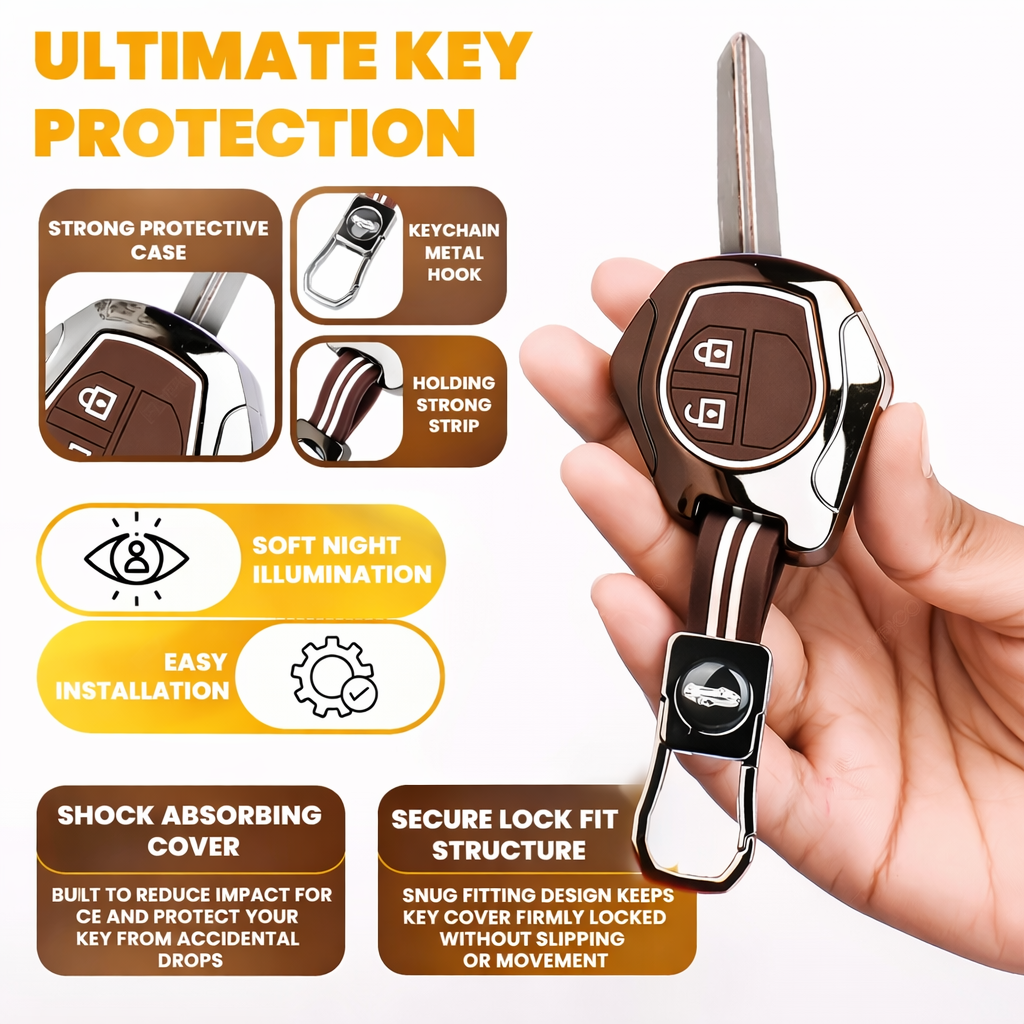 Premium Metal & Silicone Car Key Cover for Suzuki 2 Button Remote Key | Compatible with Swift, Ertiga, WagonR, Celerio, Dzire, Alto, Fronx, Brezza, S-Presso, Ignis | Luxury Key Case
