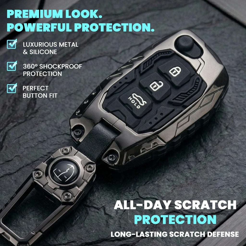 Car Key Cover Compatible with Hyundai Creta, Venue, Tucson, Alcazar, i20, Grand i10 Nios, Aura, Xcent, Exter 3-Button Smart Flip Key (Transformer Armour Series)