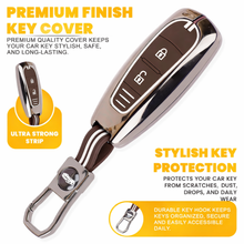 Load image into Gallery viewer, Car Key Cover Compatible with Maruti Suzukii Ignis | S Cross | Baleno | Ciaz | Vitara Brezza | Swift 2-Button Key (Chrome Metal Coffee Silicone)