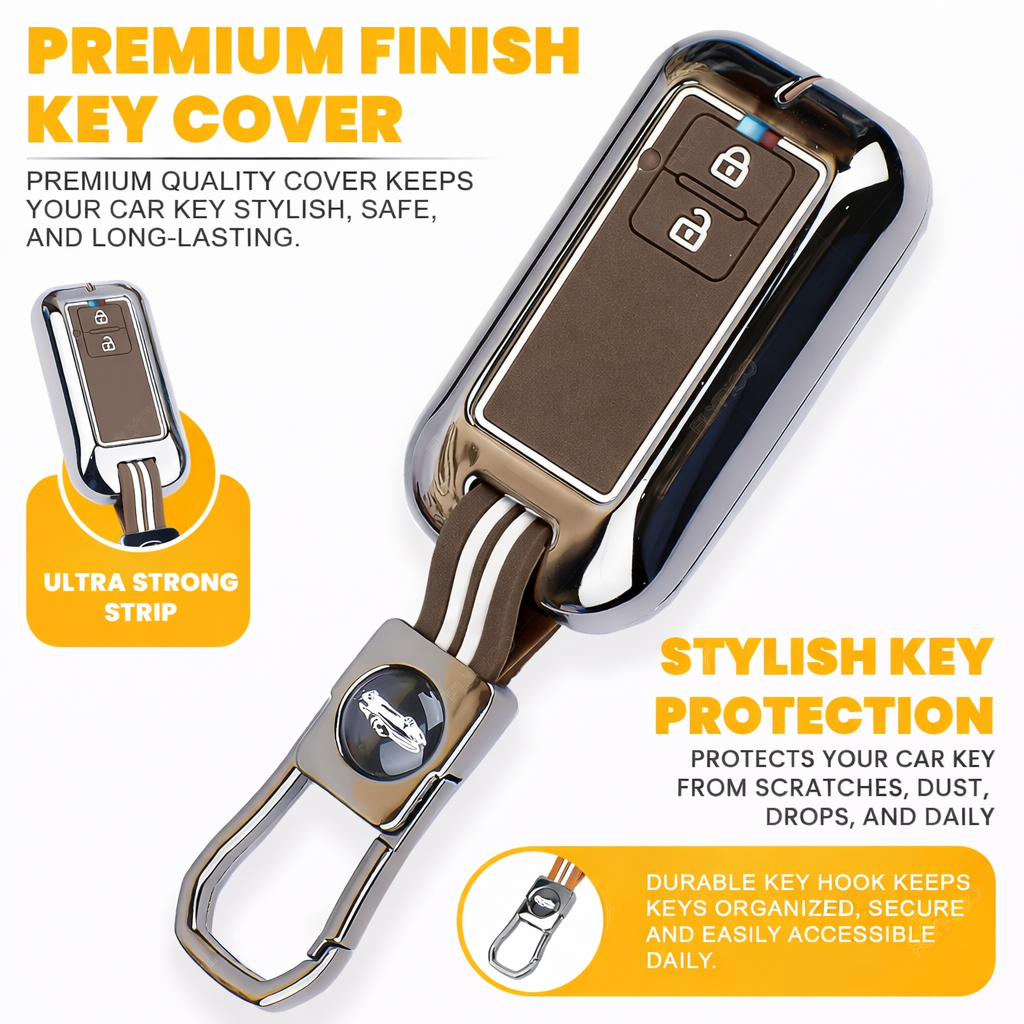 Metal Silicon Key Cover Compatible with Maruti Suzuki jimny Baleno Grand Vitara XL6 Swift New Brezza 2022 Ertiga Dzire 2 Button Key Special Feature Visibilitye in Low-Ligh Condition