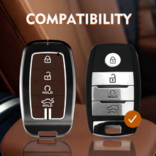 Load image into Gallery viewer, Metal Car Key Cover for Kia Seltos, Sonet, Carens 4 Button Smart Key | Zinc Alloy + Coffee Silicone Case | Full Protection, Shockproof, Stylish Key Protector with Keychain